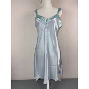 Enchanting‎ women's small blue satin slip mini dress loungewear night gown